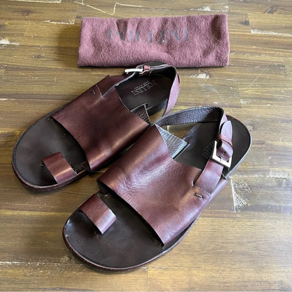 Pollini Men’s Leather Sandals Toe Ring Jesus Jerusalem Dark Brown Dust Bag - Picture 7 of 8